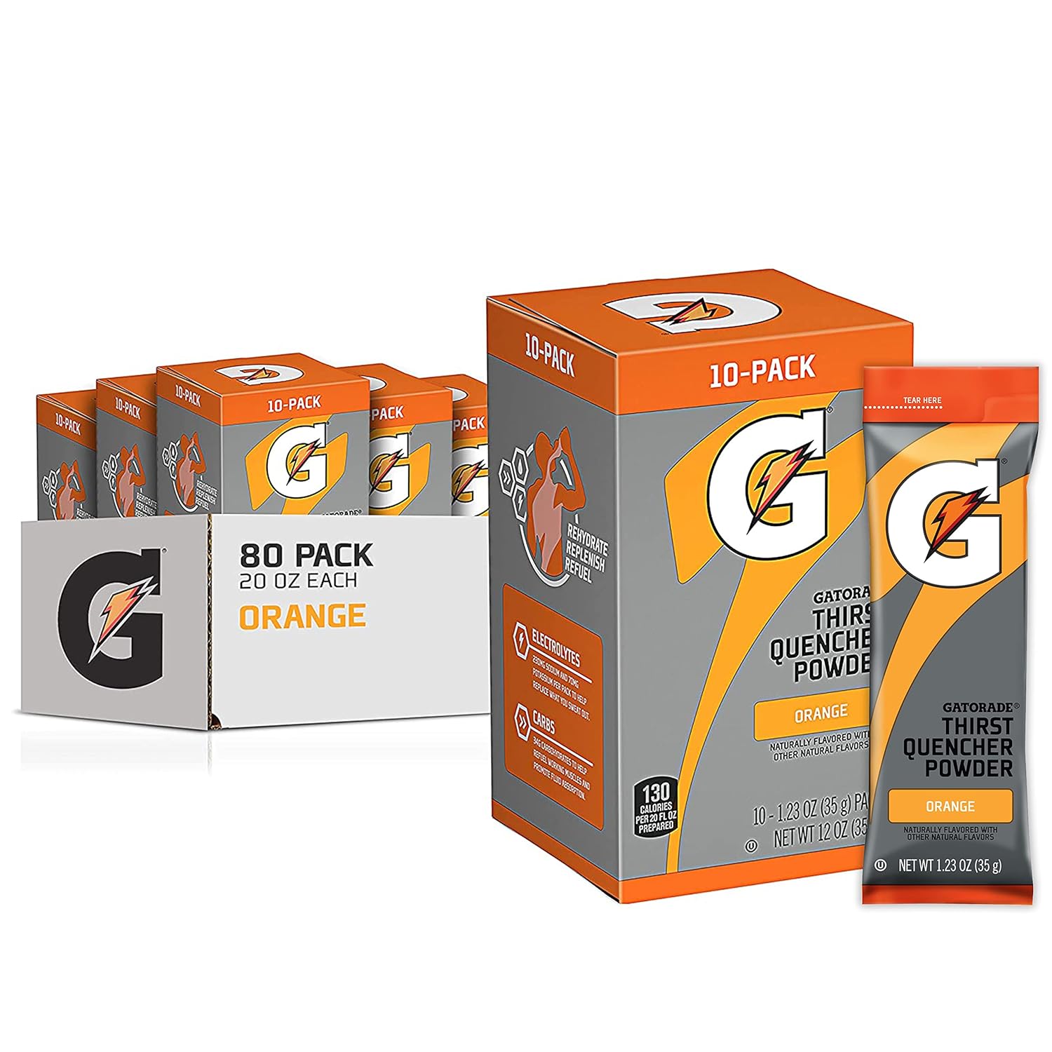 Gatorade Thirst Quencher Powder, Orange, 1.23Oz Packets, (80 Pack)