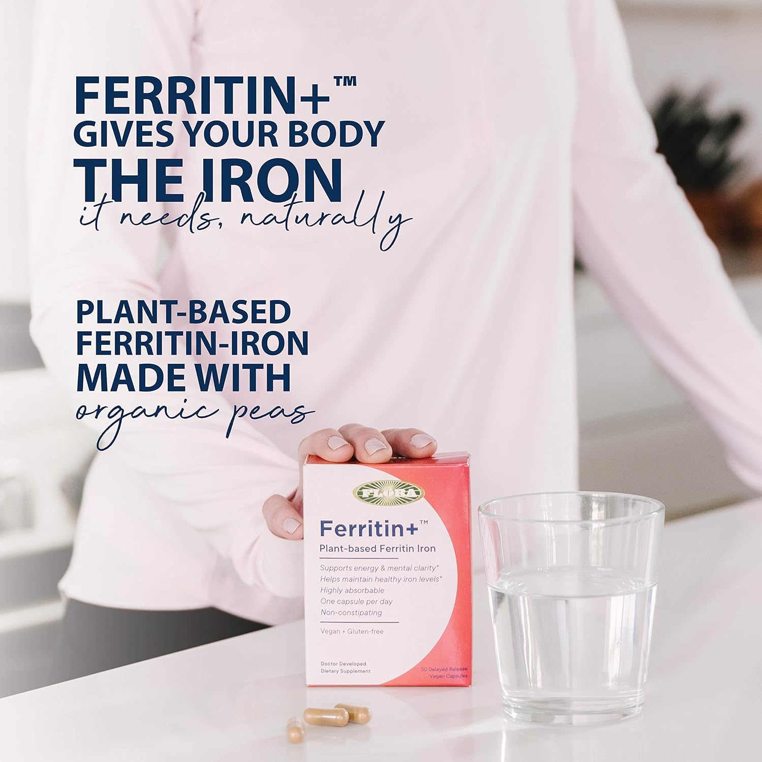 Flora- Iron Ferritin+ Plant-Based Supplement for Women - Non-Constipating, Highly Absorbable - Supports Vitality & Wellness - Vegan Iron Supplement from Flora Health - 30 Capsules - Delayed Release : Health & Household