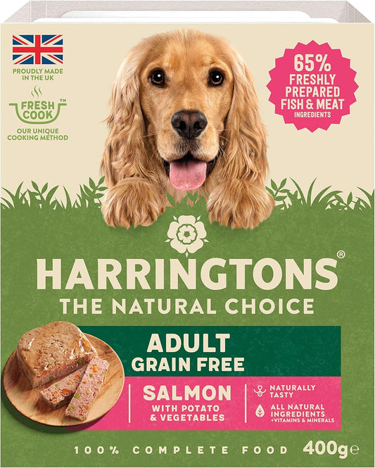 Harringtons Complete Wet Tray Grain Free Hypoallergenic Adult Dog Food Salmon & Potato 8x400g - Made with All Natural Ingredients?HARRWS-C400
