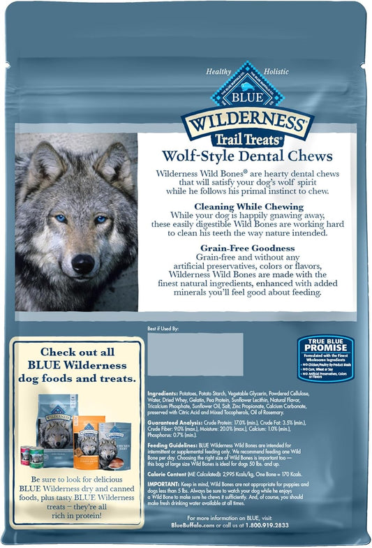 Blue Buffalo Wilderness Wild Bones Grain-Free Dental Chews Dog Treats, Large, 27-Oz Bag