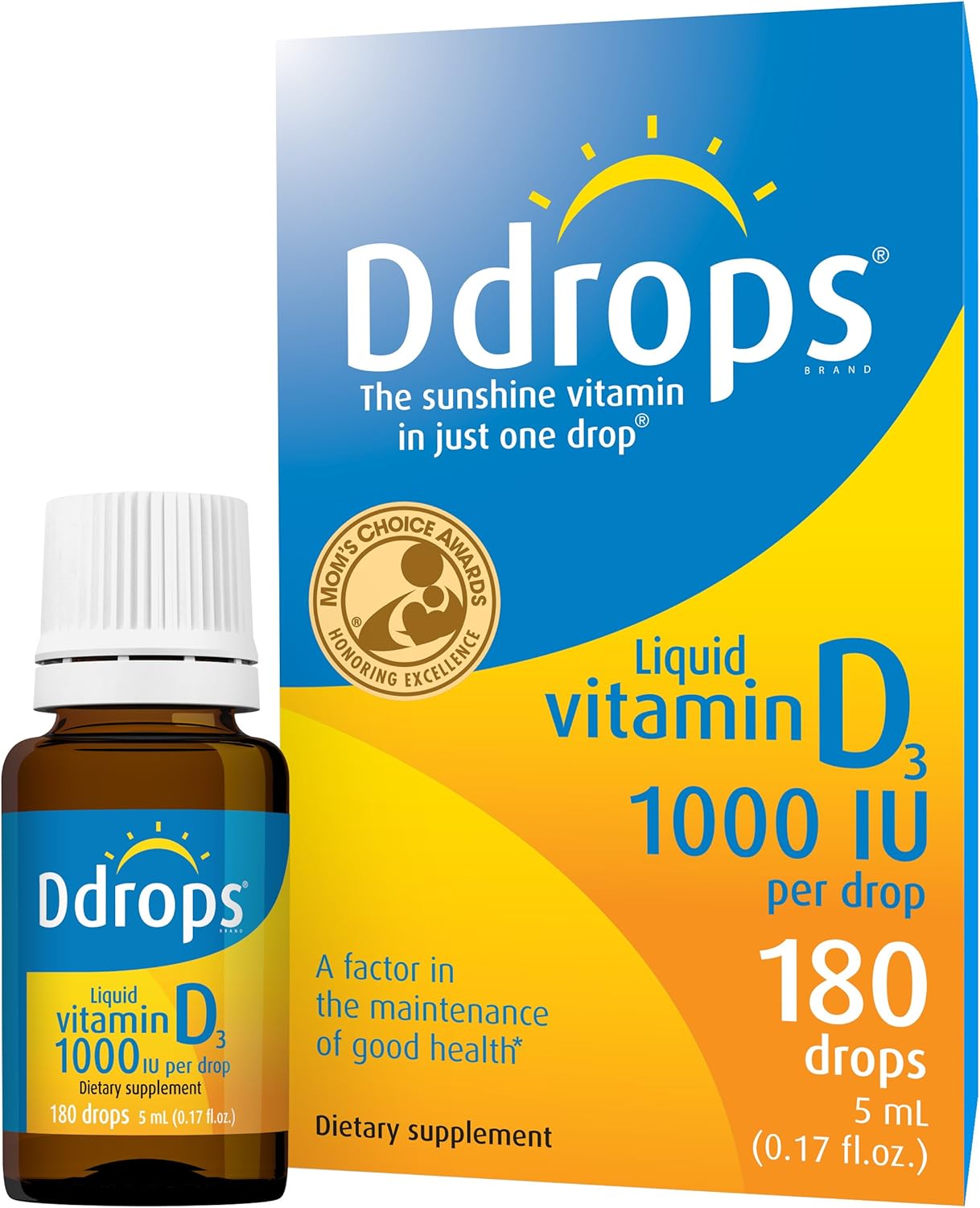 Ddrops Adults 1000 Iu 180 Drops, Liquid Vitamin D. Supports Strong Bones & Immune System. No Large Capsules, No Preservatives, Non-Gmo, Allergy-Friendly