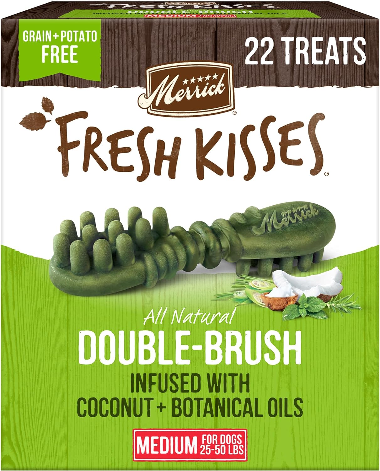 Merrick Fresh Kisses Natural Dental Chews Infused With Coconut And Botanical Oils For Medium Dogs 25-50 Lbs - 22 ct. Box