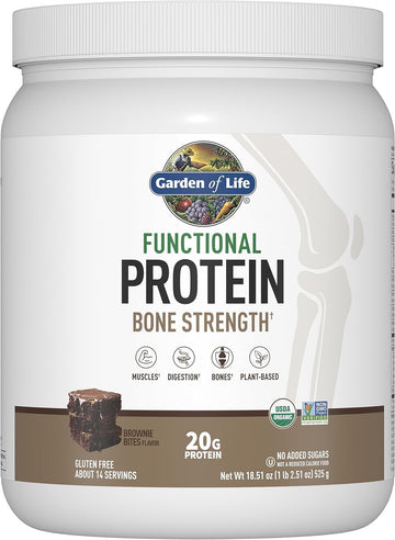 Garden Of Life Organic Vegan Protein Powder, 20G Plant Based Protein With Calcium, D3, K2 Mk-7 & Magnesium For Bone Strength, Prebiotics & Probiotics For Digestion, Brownie Bites Flavor, 14 Servings