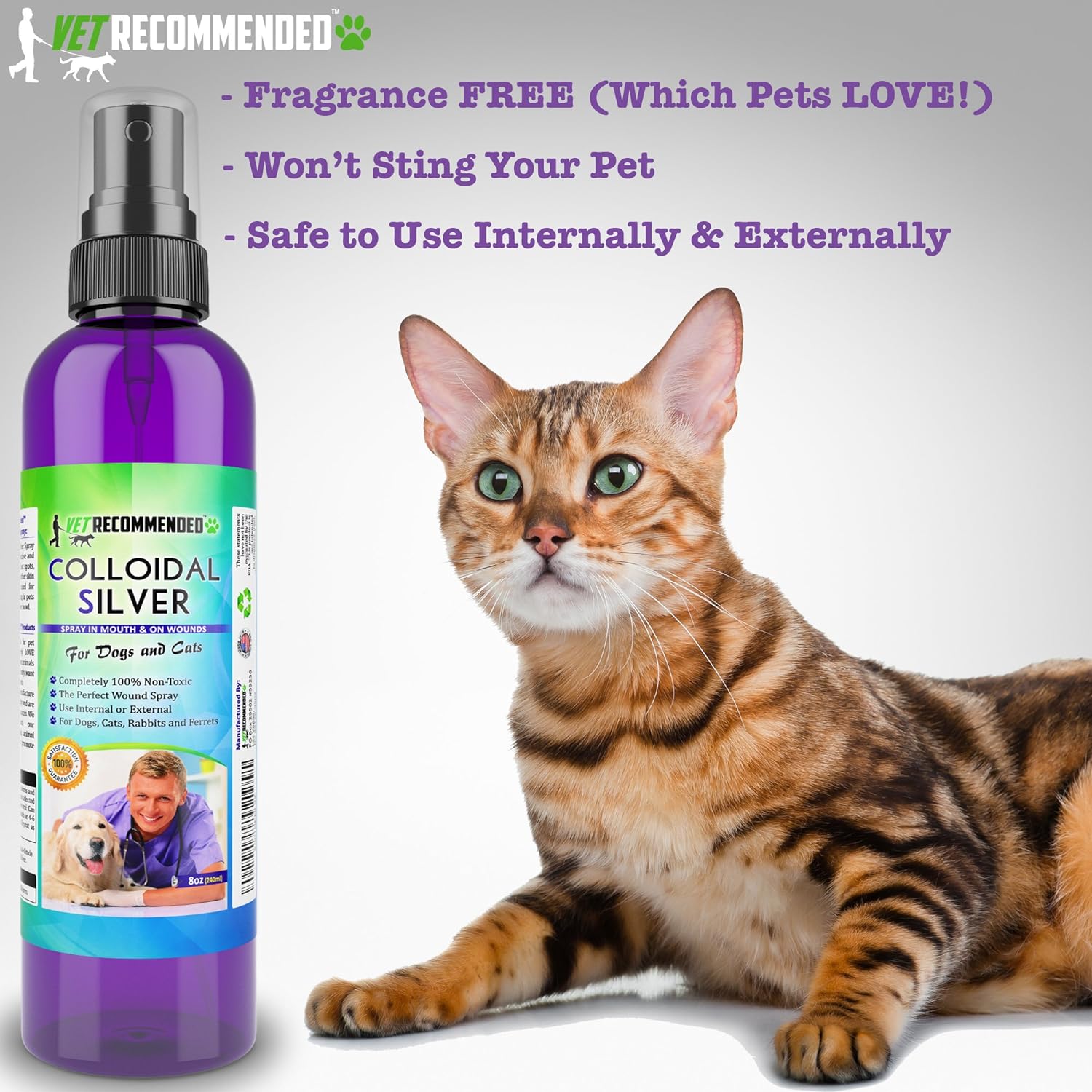Vet Recommended Colloidal Silver for Dogs and Cats, Colloidal Silver Spray That Works as Natural Hot Spot Solution for Dogs - Made in USA (8oz/240ml) : Pet Supplies