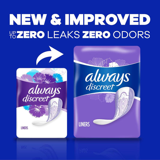 Always Discreet Adult Incontinence & Postpartum Liners For Women, Size 2, Very Light Absorbency, Long Length, 111 Count X 2 Packs (222 Total Count) (Packaging May Vary)