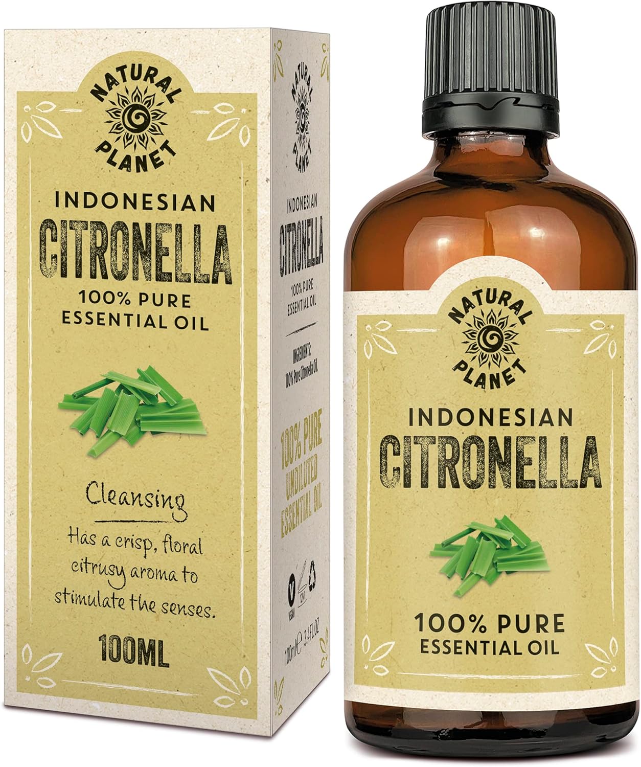 Natural Planet Citronella Essential Oil 100Ml Natural 100% Pure & Undiluted For Bath, Massage, Therapeutic Grade Pure, Undiluted & Cruelty Free