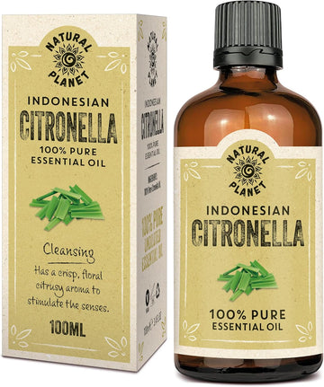 Natural Planet Citronella Essential Oil 100Ml Natural 100% Pure & Undiluted For Bath, Massage, Therapeutic Grade Pure, Undiluted & Cruelty Free