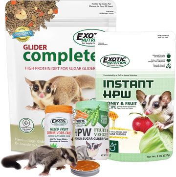 Sugar Glider Superior Food Starter Package - Nutritionally Complete Pellet Diet & High Protein Supplemental Food For Sugar Gliders… (4 Piece Set)