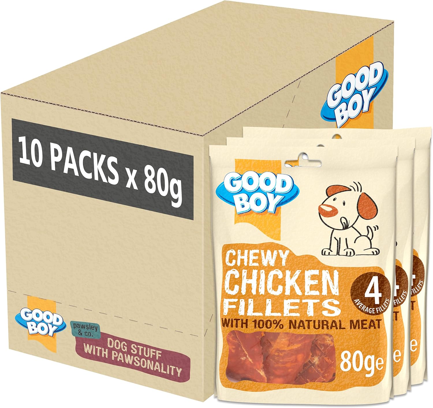 Good Boy - Chewy Chicken Fillets - Dog Treats - Made With 100% Natural Chicken Breast Meat - 80 G E - Low Fat Dog Treats - Case Of 10
