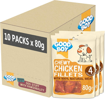 Good Boy - Chewy Chicken Fillets - Dog Treats - Made With 100% Natural Chicken Breast Meat - 80 G E - Low Fat Dog Treats - Case Of 10