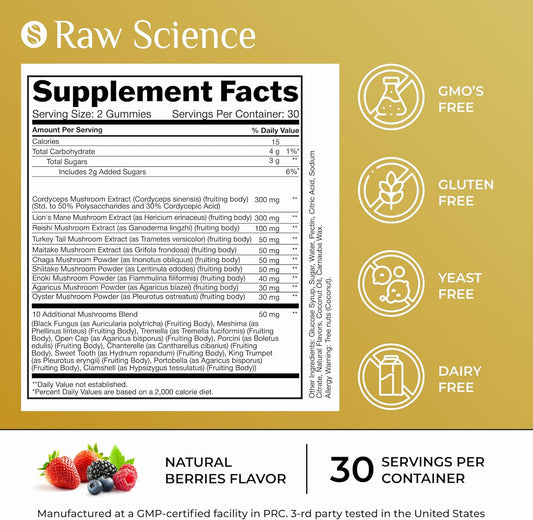 Mushrooms Complex Gummies With Lions Mane, Nootropic Brain Supplements For Memory And Focus: Lion'S Mane, Cordyceps, Shiitake, Turkey Tail, Reishi, Chaga, Enoki, Oyster Mushroom Supplement - 60 Units