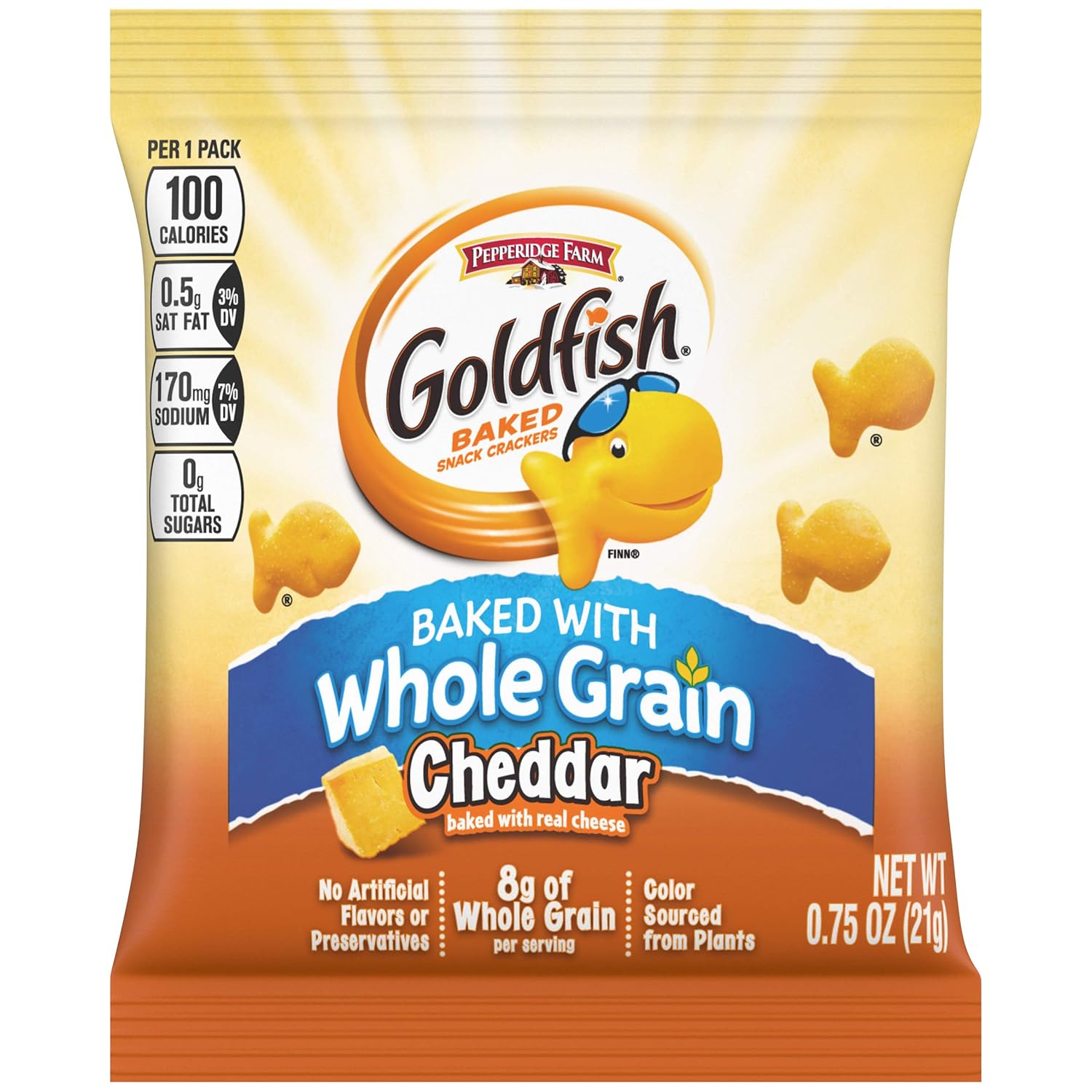 Pepperidge Farm Goldfish Whole Grain Snack Crackers, Cheddar, .75 Ounces, Pack Of 300