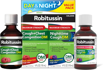 Robitussin Adult Maximum Strength Cough + Chest Congestion Dm Max (4 Fl. Oz. Bottle), Cough Suppressant & Expectorant, Raspberry Flavor