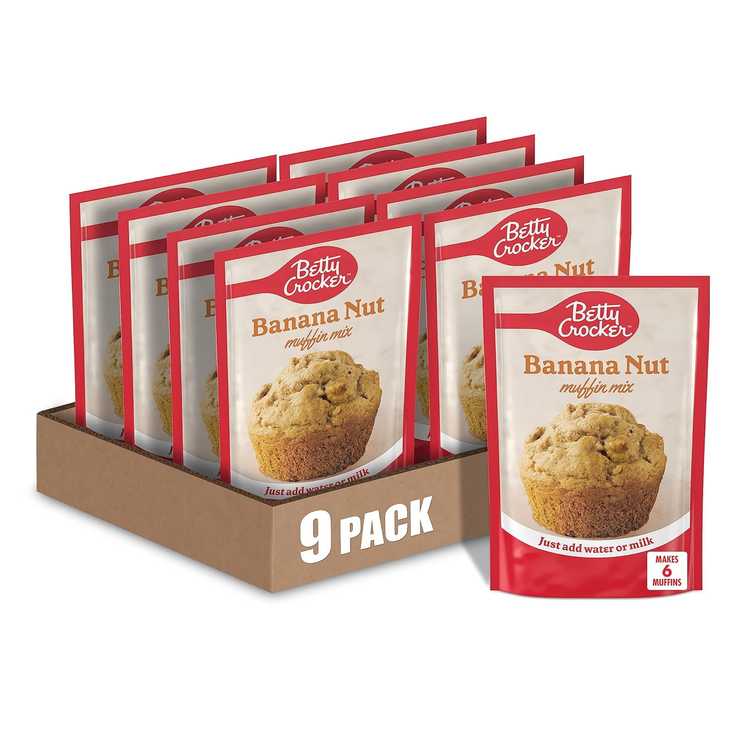 Betty Crocker Banana Nut Muffin Mix, Made With Walnuts, 6.4 Oz. (Pack Of 9)