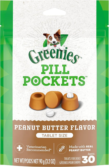 Greenies Pill Pockets For Dogs Tablet Size Natural Soft Dog Treats With Real Peanut Butter, 3.2 Oz. Pack (30 Treats)