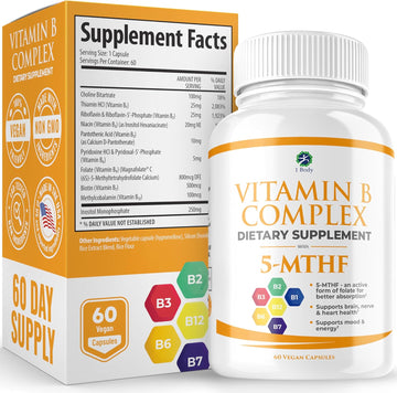 1 Body Vitamin B Complex Supplement, Methylated B12 And Folate, 8 B Vitamins For Stress, Heart And Brain Support