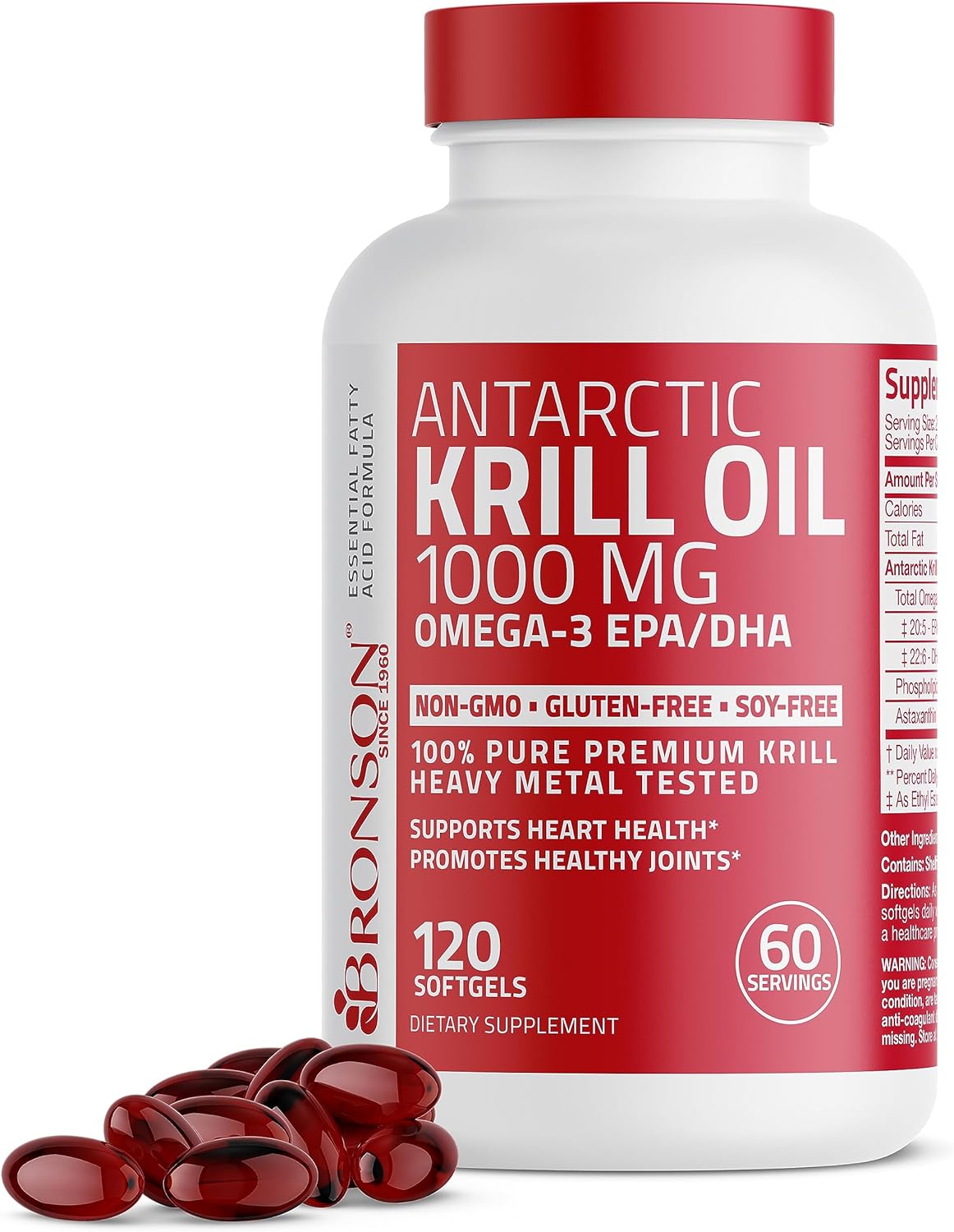 Bronson Antarctic Krill Oil 1000 mg with Omega-3s EPA, DHA, Astaxanthi