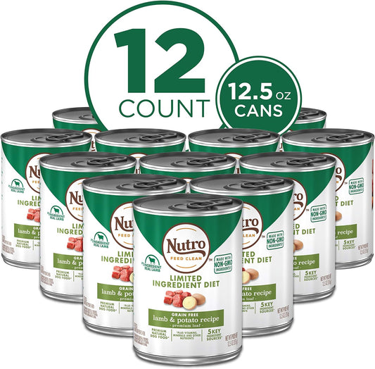 Nutro Limited Ingredient Diet Adult Canned Soft Wet Dog Food Premium Loaf Lamb & Potato Recipe, (12) 12.5 Oz. Cans