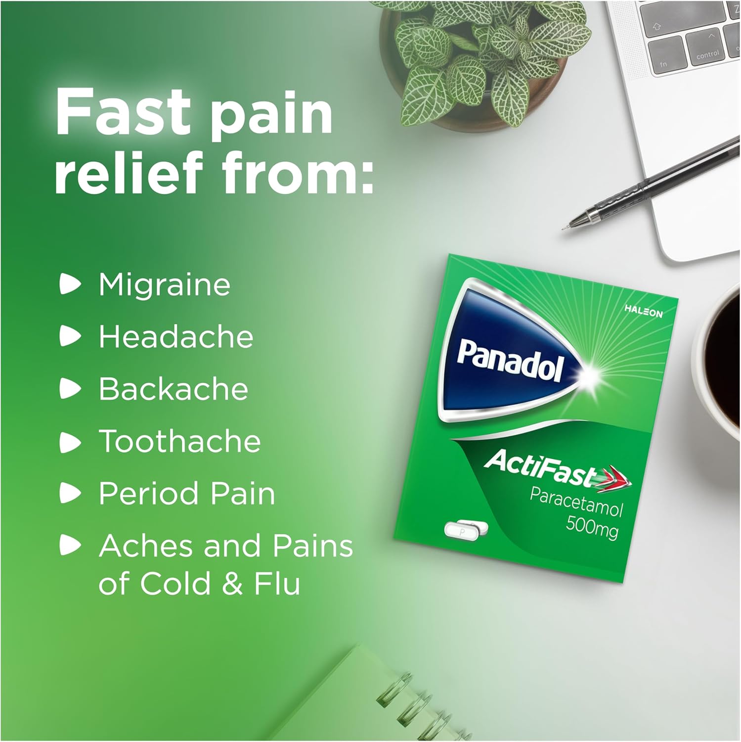 Panadol ActiFast Painkillers, 500mg Paracetamol Tablets, Pain Relief for Headaches, Migraine, Backache, Period Pain and Toothache, Pack of 10 : Amazon.co.uk: Health & Personal Care