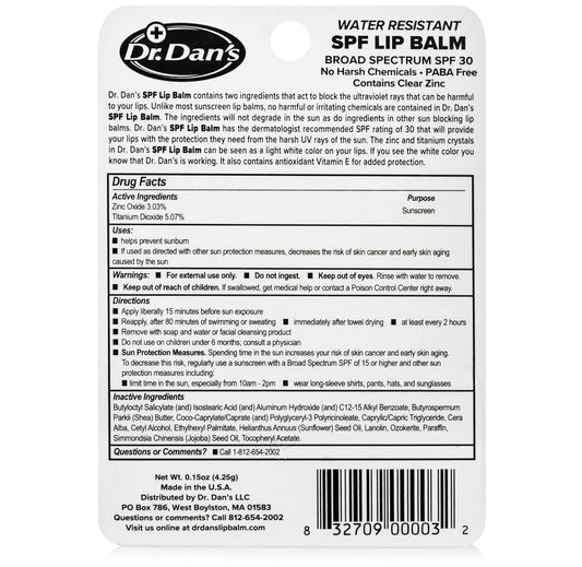 Dr. Dan's Mineral Based SPF 30 Lip Balm -1 Pack