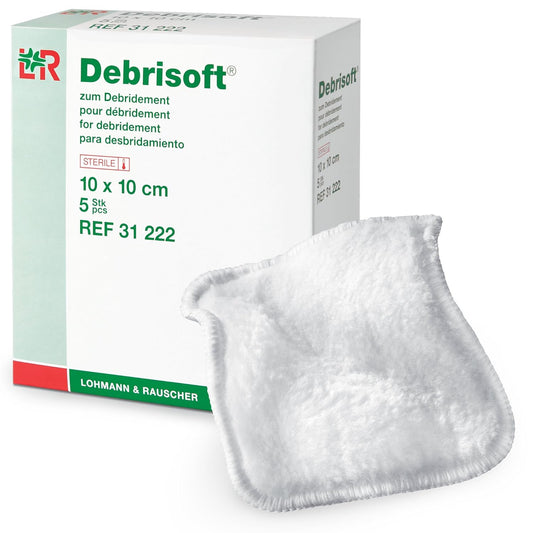 Lohmann & Rauscher Debrisoft Debridement Lolly, Wound Bed Preparation Tool With Handle For Hard To Reach Wounds, 100% Unbleached Monofilament Polyester, Box Of 5