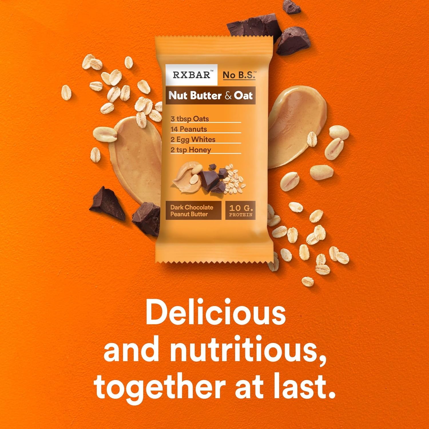 RXBAR Nut Butter and Oat Protein Bars, Protein Snacks, Snack Bars, Dark Chocolate Peanut Butter, 23.2oz Box (12 Bars)