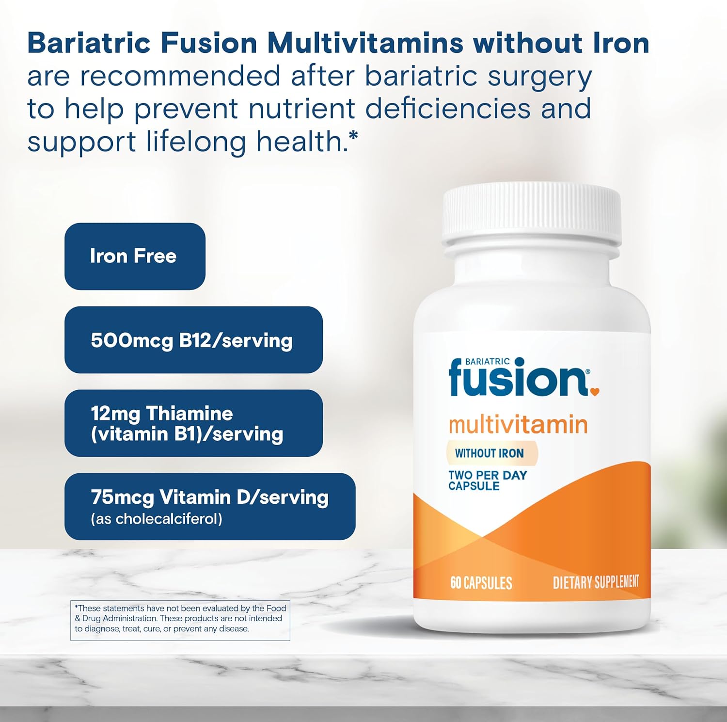 Bariatric Fusion Bariatric Multivitamin Without Iron | Post Bariatric Surgery Patients | Iron Free Bariatric Vitamin For Gastric Bypass And Sleeve Gastrectomy | 60 Capsules | 1 Month Supply : Health & Household