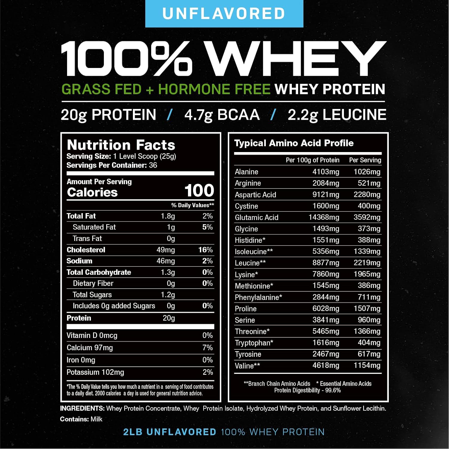 Muscle Feast 100% Grass-Fed Whey Protein, Pastured Raised Hormone Free All Natural, Unflavored, 2lb : Health & Household