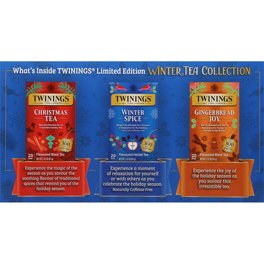Twinings Winter Tea Collection, Limited Edition Holiday Gift Box, 20 Count (Pack Of 3), Includes Christmas Tea, Winter Spice, And Gingerbread Joy, Enjoy Hot Or Iced