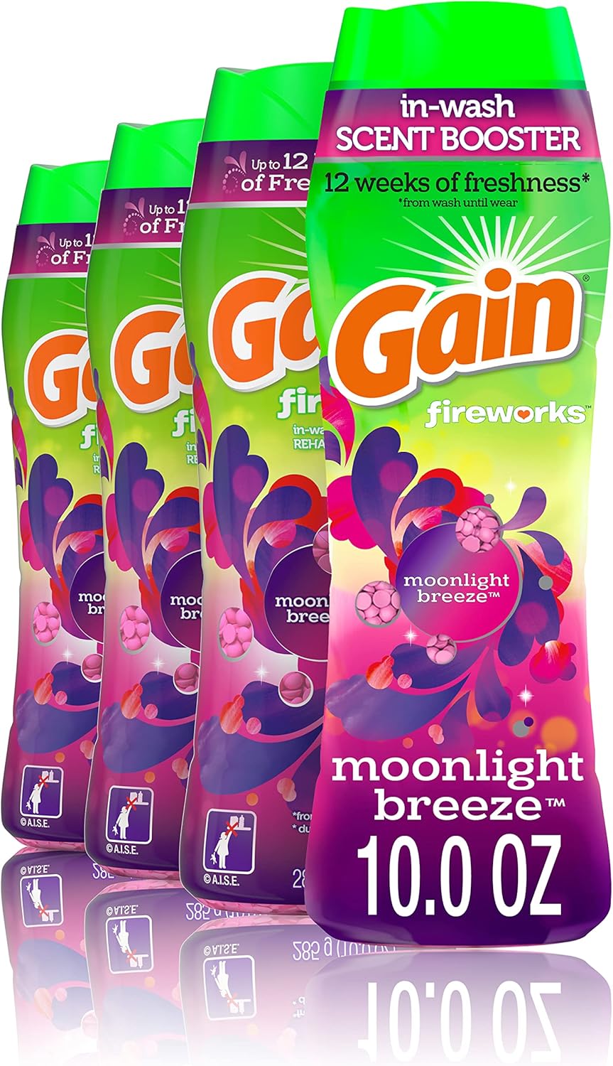 Gain Fireworks Laundry Scent Booster Beads For Washer, Moonlight Breeze, 10 Oz, 4 Count