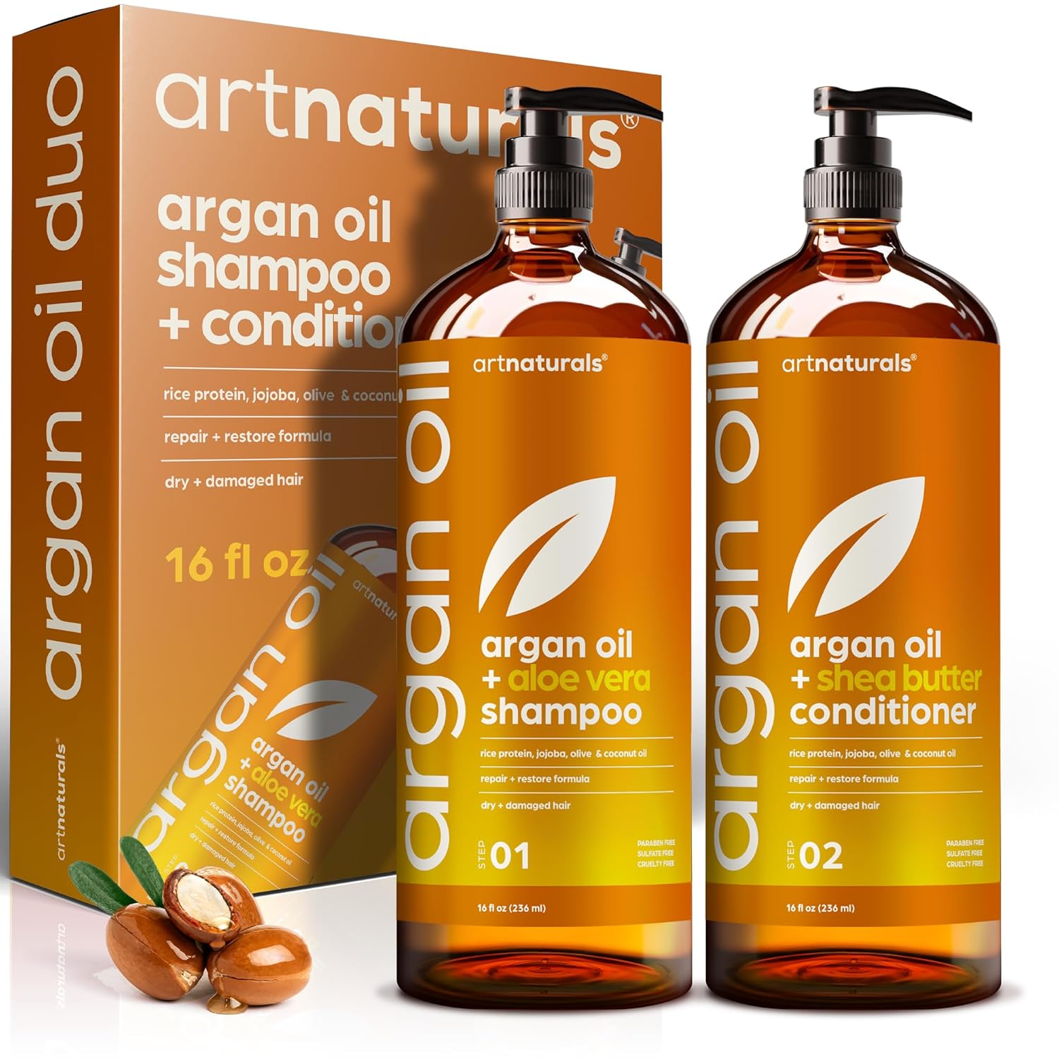 Argan Oil Shampoo And Conditioner Set - Sulfate-Free Formula With Nourishing Moroccan Oil And Keratin -For All Hair, Curly Or Straight - Hydrate Repair Defy Frizz For Salon-Like Results!16 Fl Oz 2 Pk