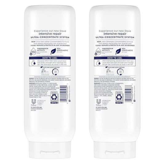 Dove Ultra Intensive Repair Concentrate Shampoo And Conditioner For Damaged Hair Repairs And Protects In 30 Seconds, Fast-Lather And Fast-Detangle Technology, 2X More Washes, Combo Pack