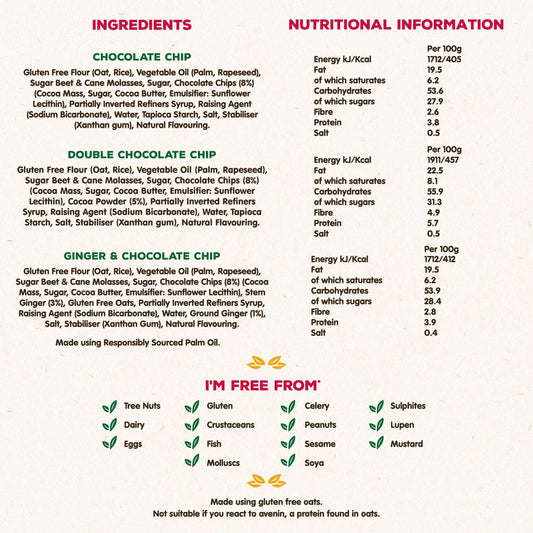 Angelic Free From 8 Pack Vegan & Gluten Free Cookies – Mixed Flavours (3 Chocolate Chip, 3 Double Chocolate, 2 Ginger & Chocolate Chip) – Allergen Safe, Dairy, Nut, Soya & Egg Free