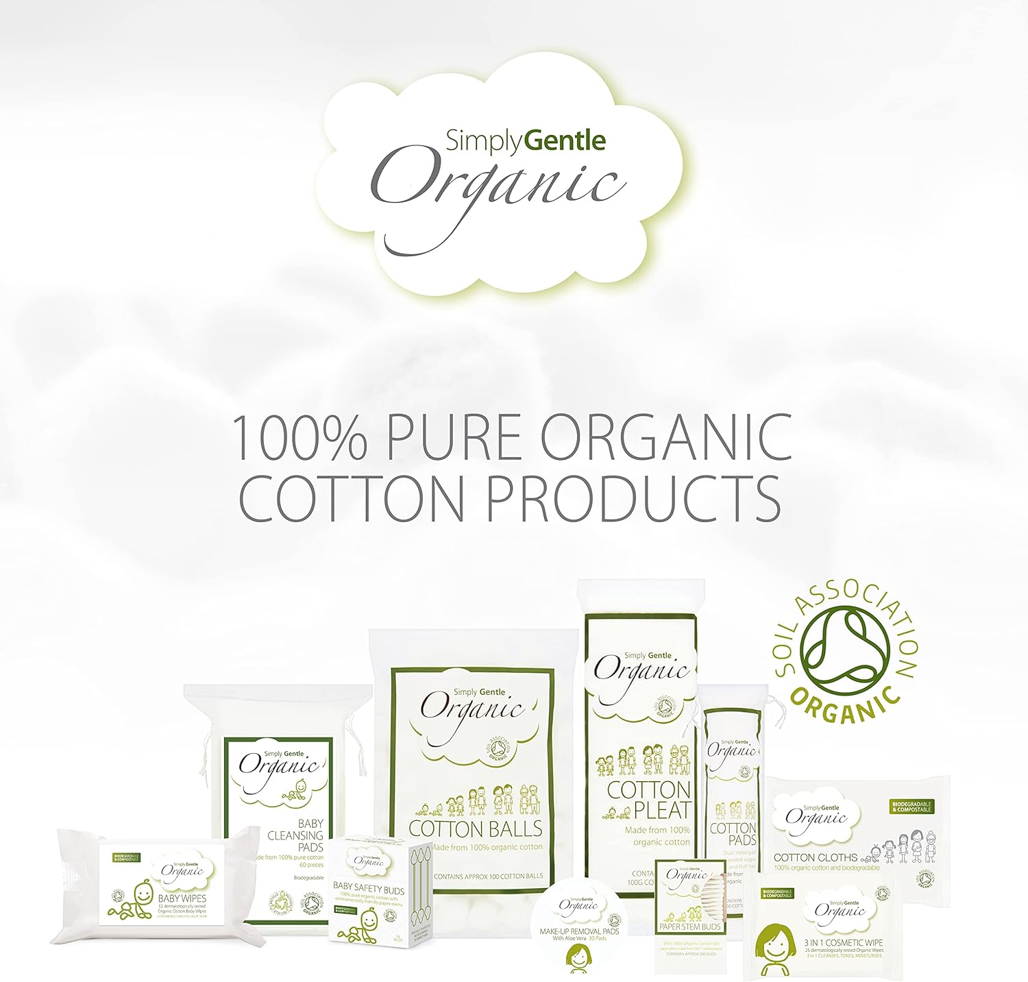 Simply Gentle Organic Dry Cotton Cloths Perfect For Sensitive Skin - Pure Cotton Cloths For Newborn Baby - Free From Odours Parabens & Alcohol - Disposable Cloth - Resealable Pack - 30 Pieces