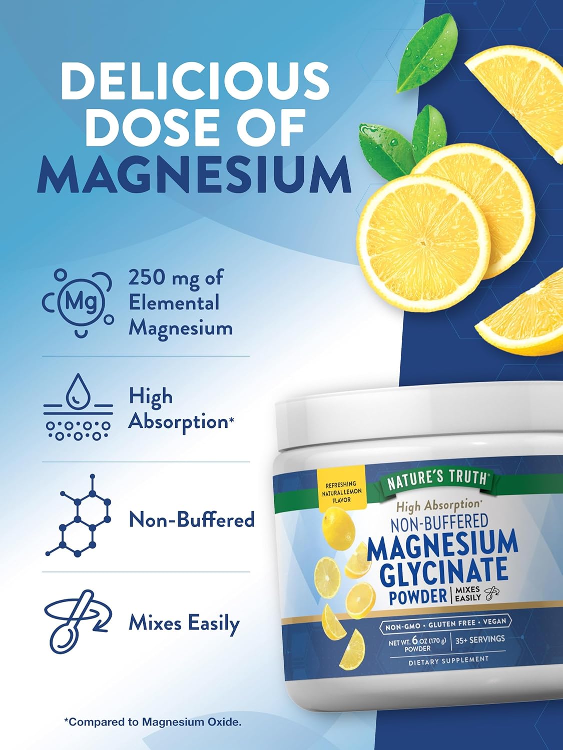 Magnesium Glycinate Powder | 6 oz | Lemon Flavor | High Absorption | Vegan, Non-GMO, Gluten Free Supplement | by Nature's Truth : Health & Household