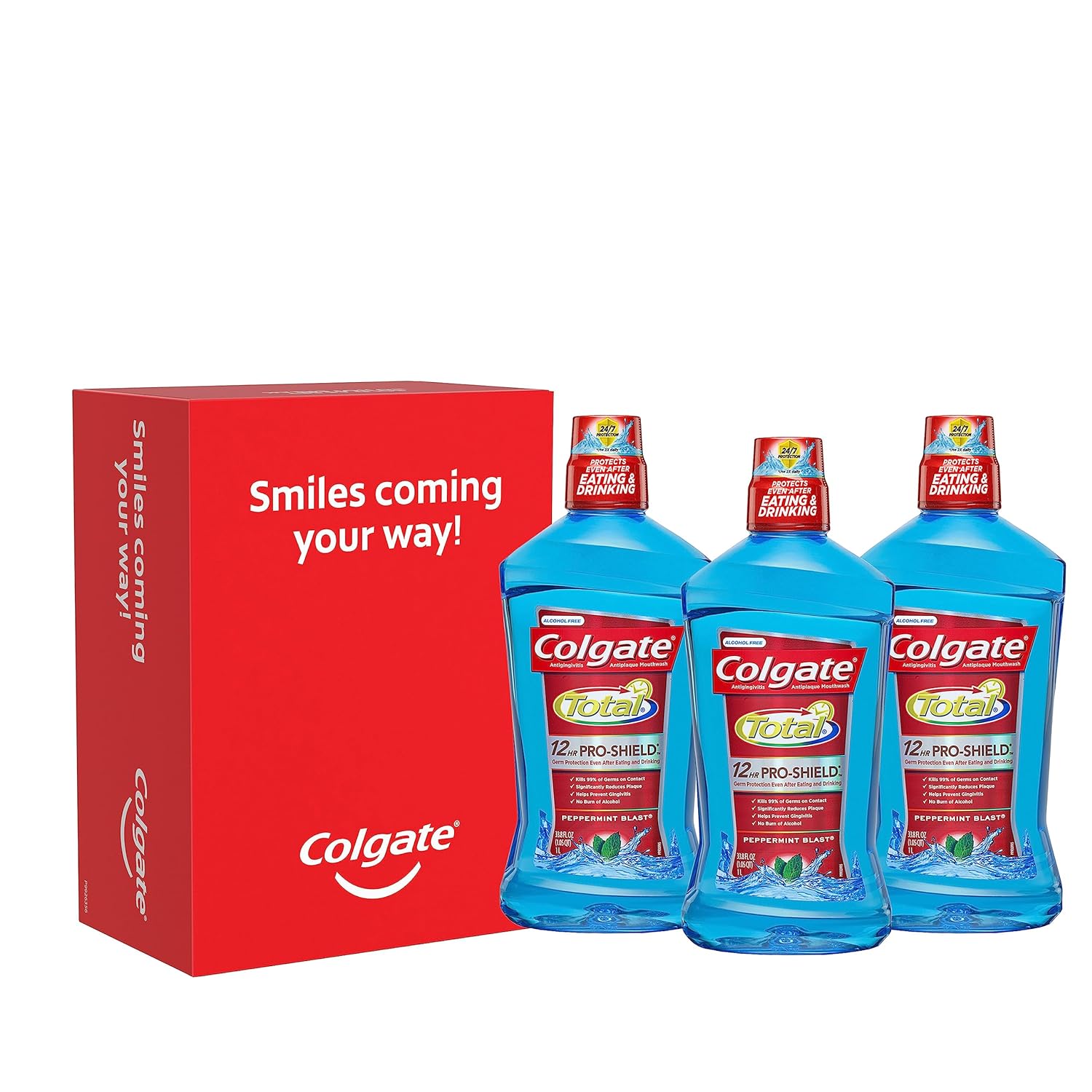 Colgate Total Mouthwash, Alcohol Free Mouthwash, Peppermint, 33.8 Ounce, (Pack of 3)
