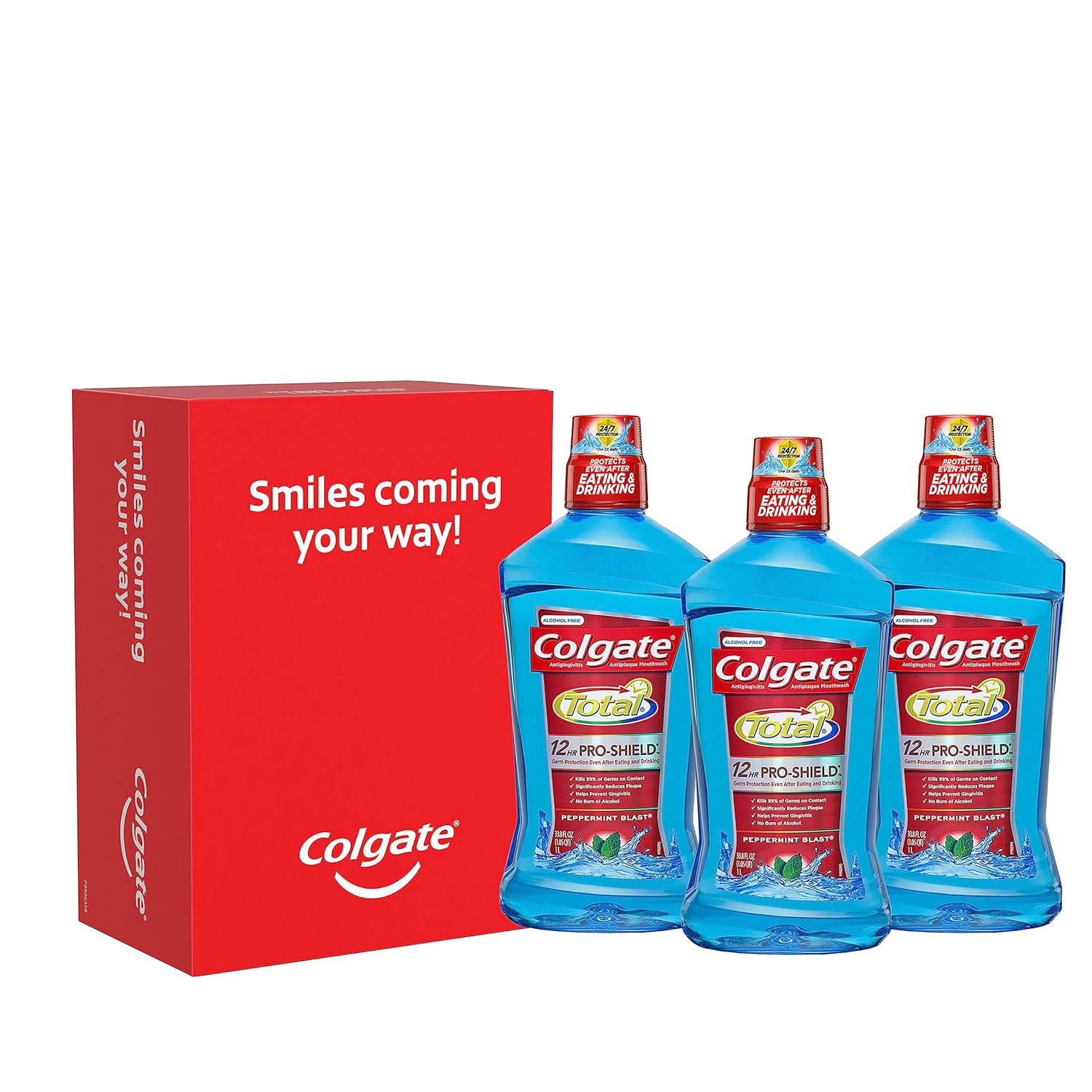 Colgate Total Mouthwash, Alcohol Free Mouthwash, Peppermint, 33.8 Ounce, (Pack Of 3)