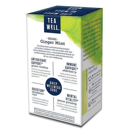 Celestial Seasonings Teawell Organic Ginger Mint Wellness Tea, 16 Count Box (Pack Of 6)