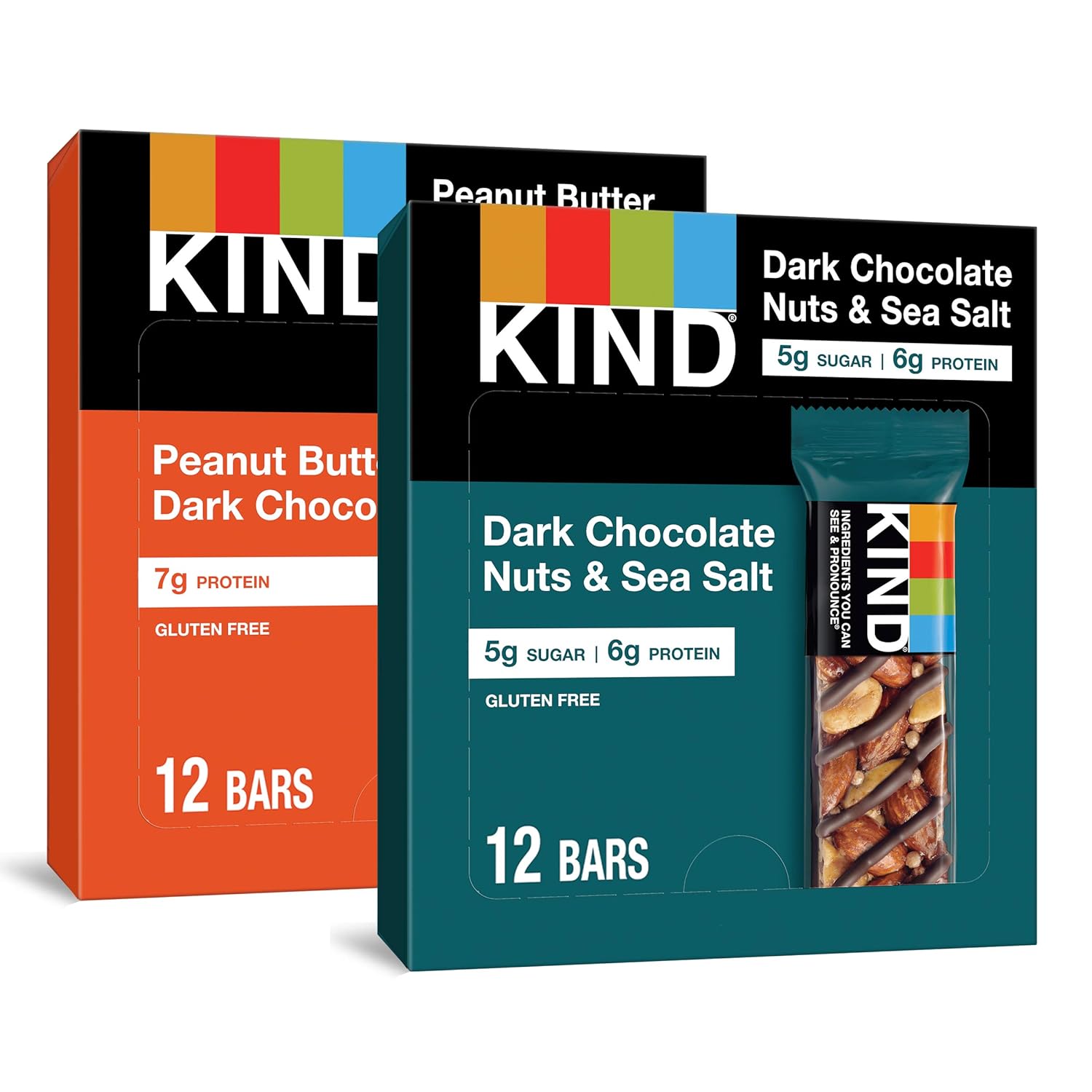 Kind Bars, Variety Pack, Dark Chocolate Nuts & Sea Salt, Peanut Butter Dark Chocolate, Healthy Snacks, Gluten Free, 24 Count