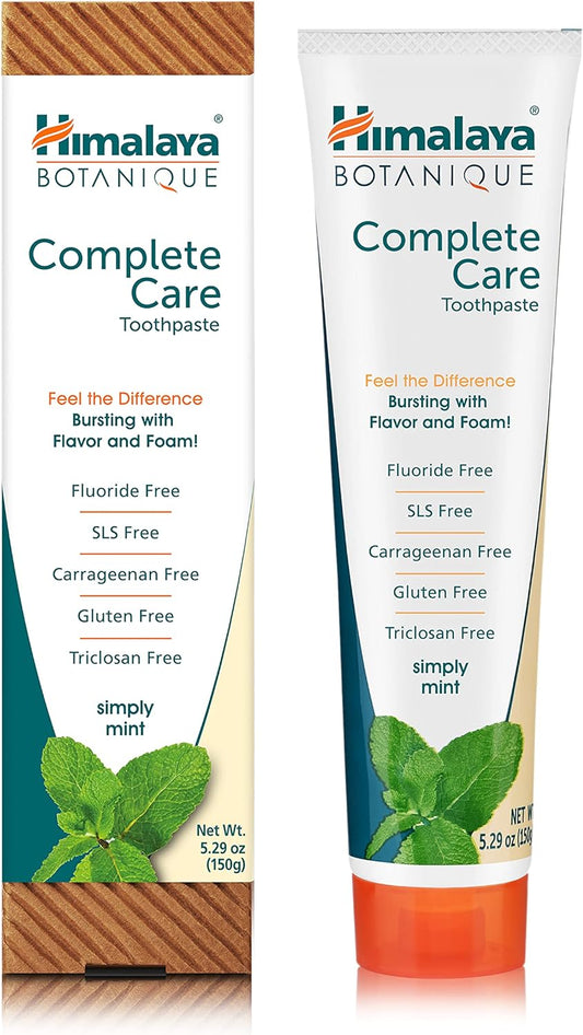 Himalaya Botanique Complete Care Toothpaste, Herbal, Mint Flavor, Fights Plaque, Freshens Breath, Fluoride Free, No Artificial Flavors, Sls Free, Cruelty Free, Foaming, 5.29 Oz, 2 Pack…