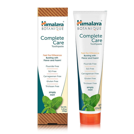 Himalaya Botanique Complete Care Toothpaste, Herbal, Mint Flavor, Fights Plaque, Freshens Breath, Fluoride Free, No Artificial Flavors, Sls Free, Cruelty Free, Foaming, 5.29 Oz, 4 Pack