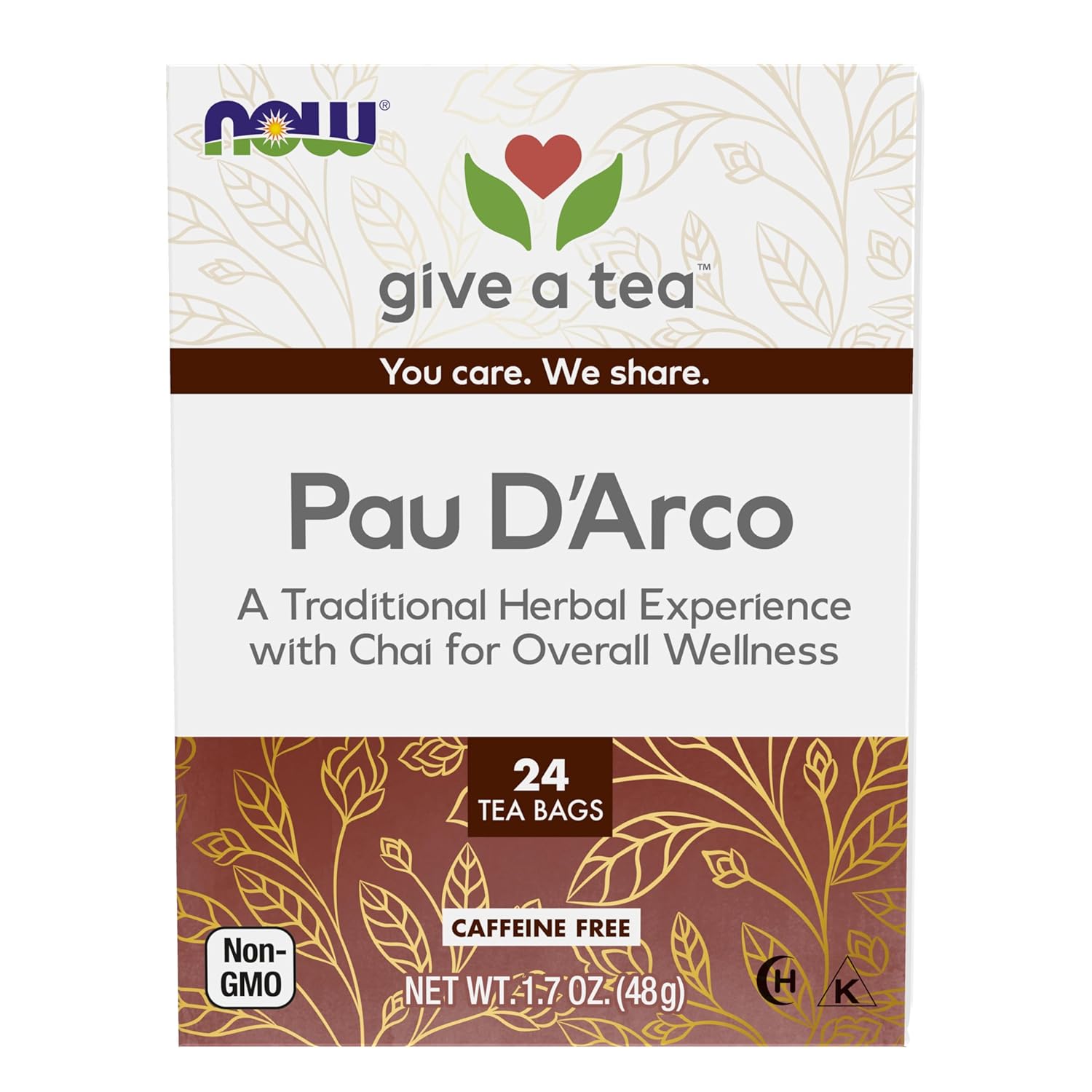 Now Foods, Pau D'Arco Tea, A Traditional Herbal Experience, Overall Wellness, Premium Unbleached Tea Bags With No-Staples Design, 24-Count