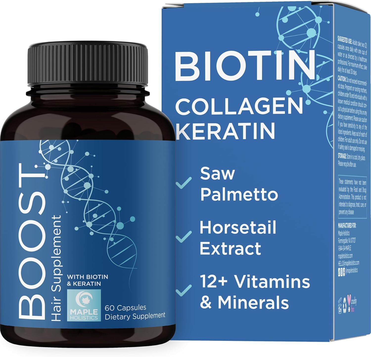 Biotin 10000Mcg And Collagen Supplement - Hair Growth Supplement With Saw Palmetto For Women & Men - Horsetail Biotin Collagen Keratin And More Dht Blocker Hair Growth Vitamins For Women & Men 1 Month