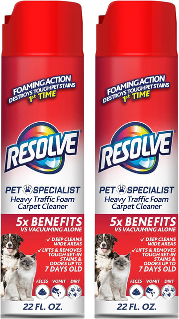 Resolve Pet Specialist Heavy Traffic Foam, Carpet Cleaner, Pet Stain And Odor Remover, Carpet Cleaner Solution, 22 Oz (2 Pack)