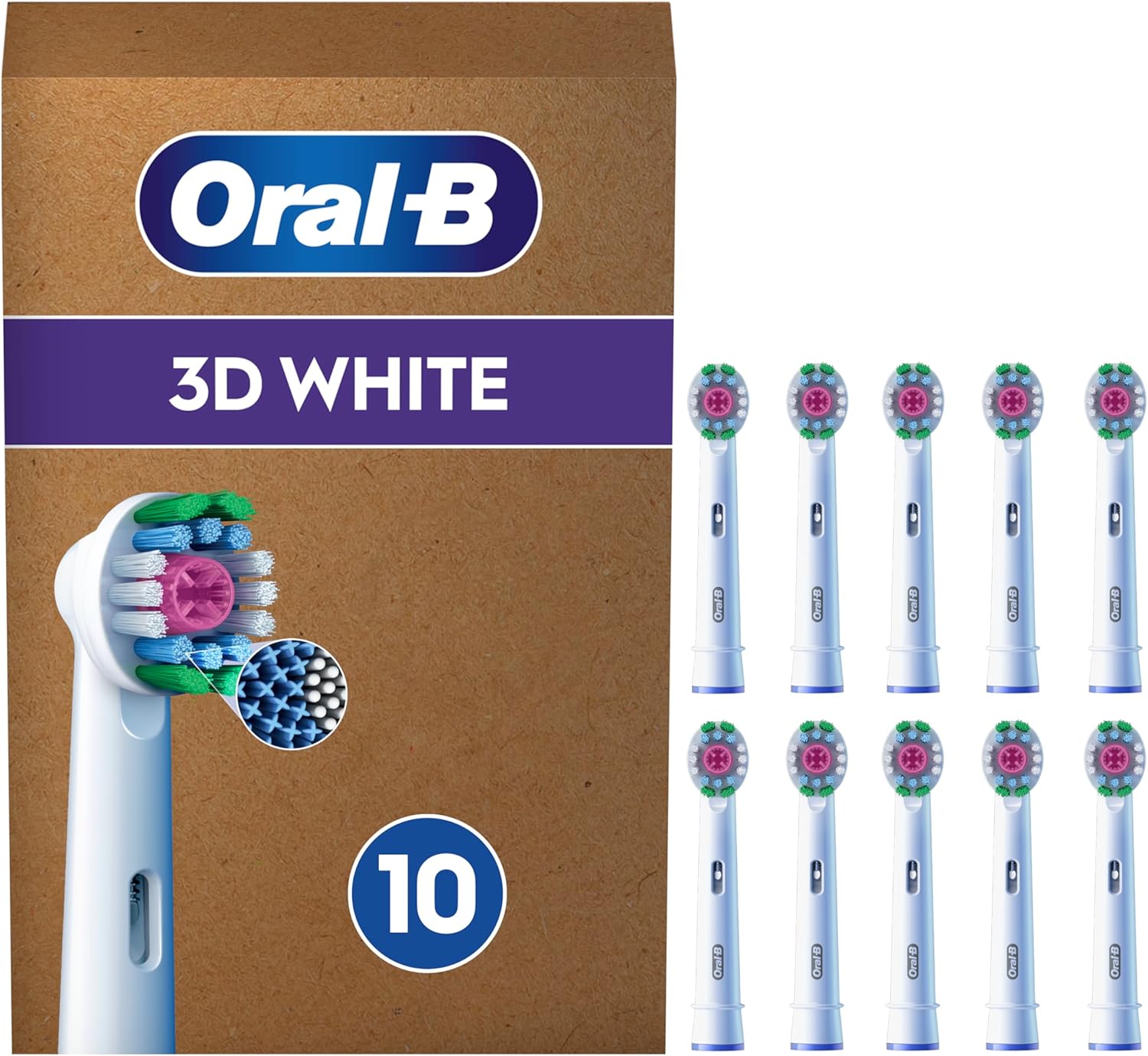 Oral-B Pro 3D White Toothbrush Heads, Pack Of 10 Counts, Suitable For Mailbox