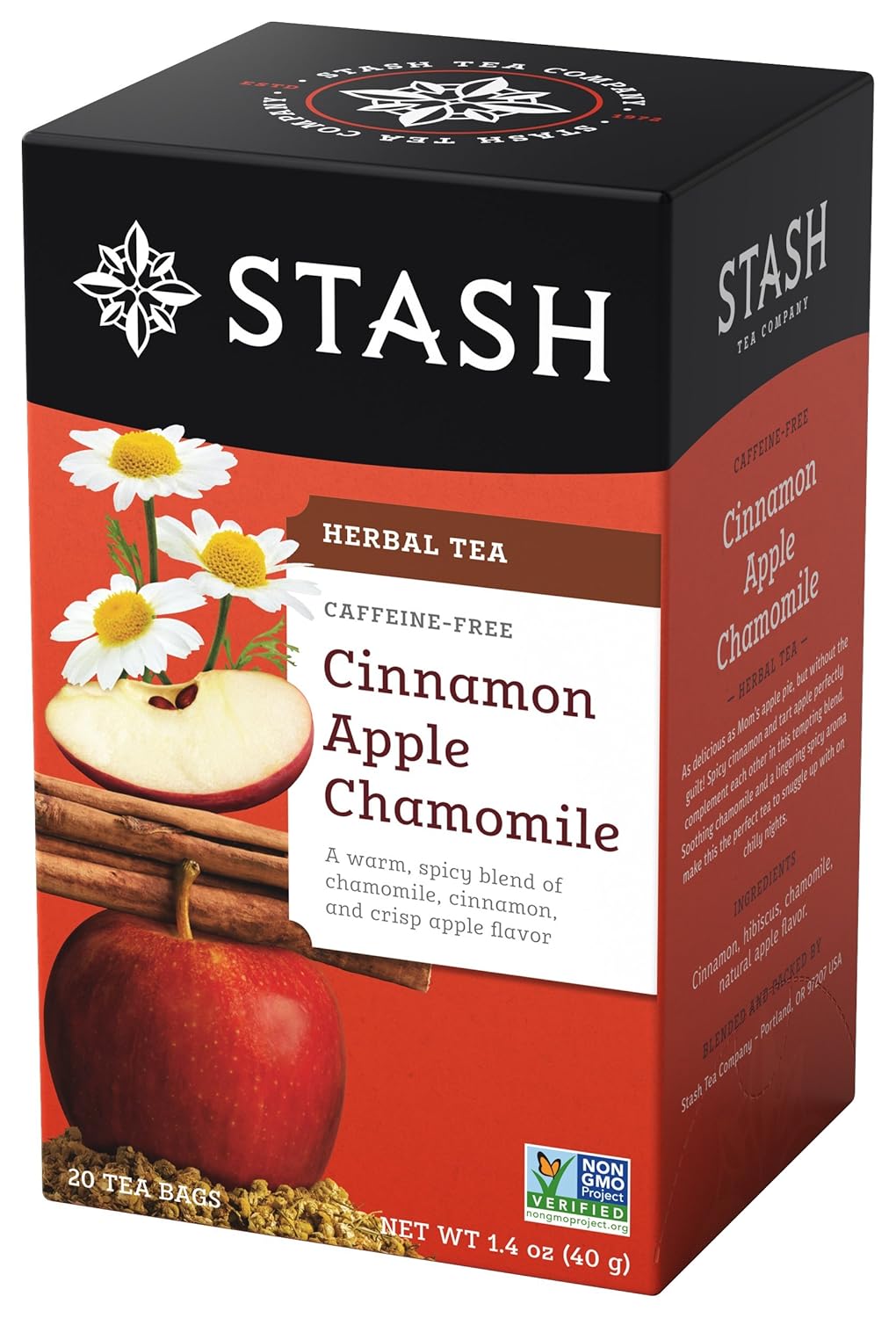 Stash Tea Cinnamon Apple Chamomile Herbal Tea - Naturally Caffeine Free, Non-Gmo Project Verified Premium Tea With No Artificial Ingredients, 20 Count (Pack Of 6) - 120 Bags Total