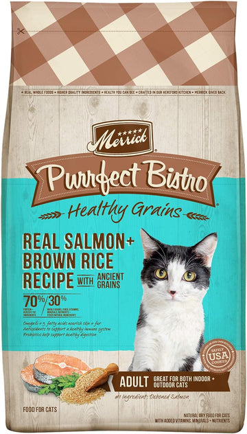 Merrick Purrfect Bistro Premium Healthy Grains Dry Cat Food For Adult Cats, Real Salmon And Brown Rice Recipe - 12.0 Lb. Bag