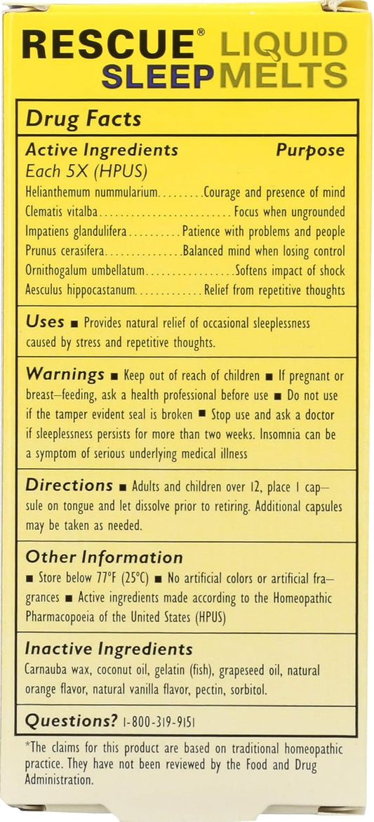 Bach Rescue Sleep Liquid Melts, Natural Orange Vanilla Flavor, Sleep & Stress Relief Aid, Homeopathic Flower Essence, Free Of Melatonin, Gluten & Sugar, Non-Alcohol, Non-Narcotic, 6 Packs, 28 Ct Each
