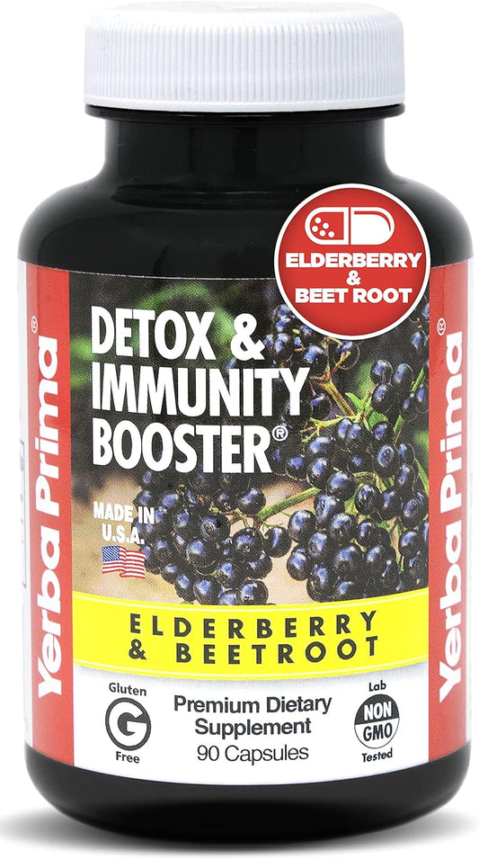 Yerba Prima Elderberry & Beetroot Caps - Detox & Immunity Booster - 90 Capsules Natural Immune Support Supplement - Gluten Free, Non-GMO, Vegan