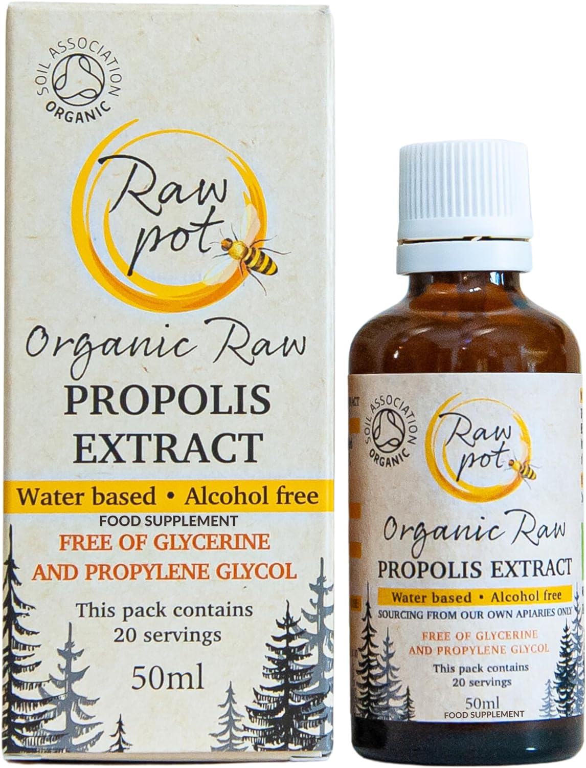 Raw Pot – Extrait de Propolis Bio Liquide, Sans Alcool, 100% Pur, Immunité & Gorge, 30 ml